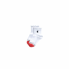 A white sock with a scalloped top and a coral colored toe for easy sorting. Part of a 4-pack  or 7 pack.