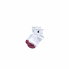 A white sock for girls with a purple toe for easy sorting.